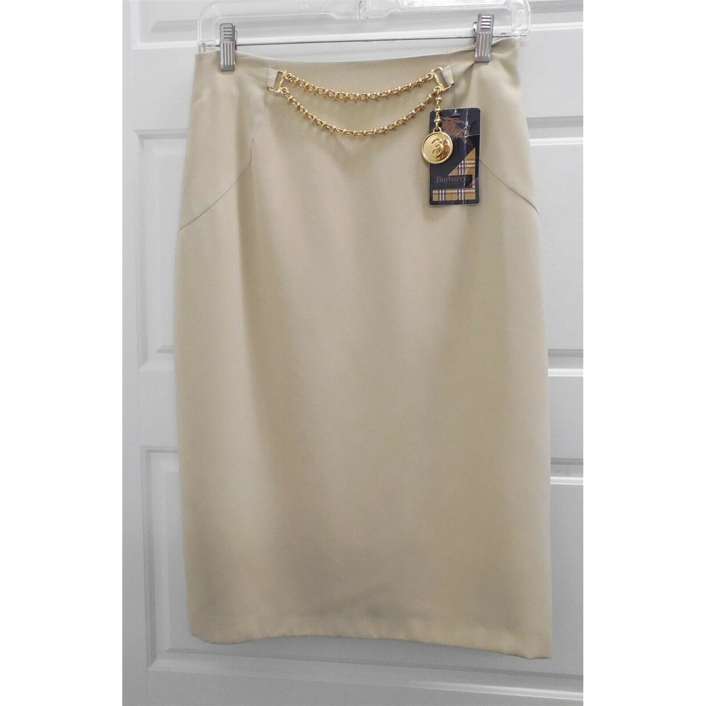 New Burberry‎ London Beige Skirt Gold Chain Skirt sz 42